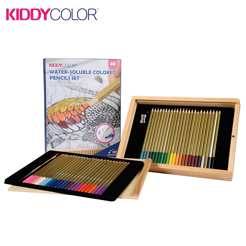 Water-soluble Colored Pencils Wooden Box set--48 c